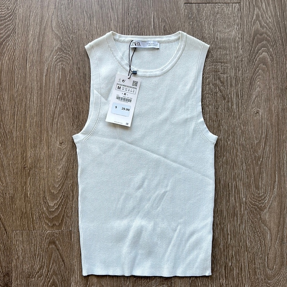 Zara- Dressy Ribbed Tank in white